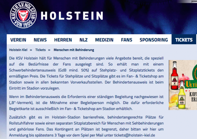 Screenshot Website Holstein Kiel